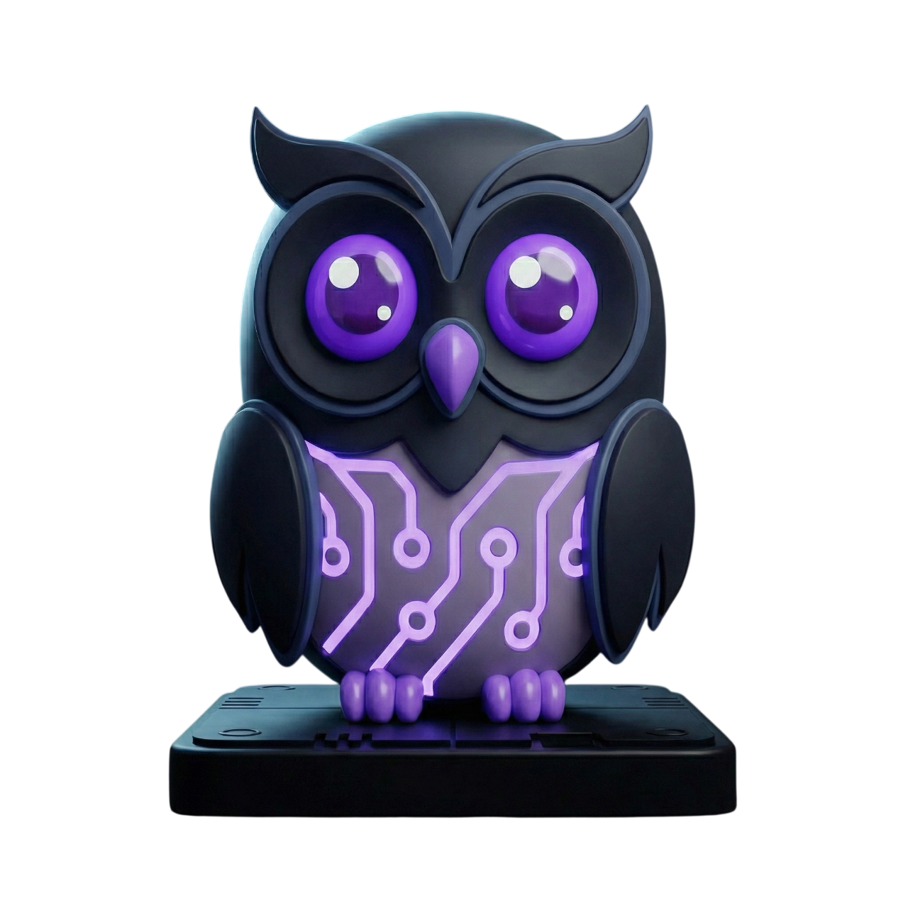 TechUntech mascot — 3D owl with circuit board pattern